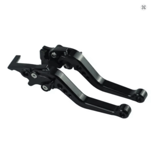 Black CNC machined universal adjustable brake levers designed for GY6 scooters, shown against a neutral background