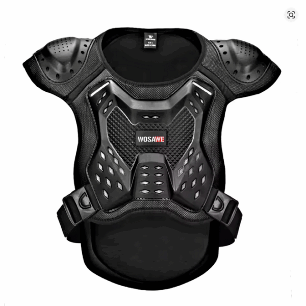 Motorcycle Armor Jacket in black, designed with protective padding covering the chest, shoulders, and arms, displayed against a neutral background.