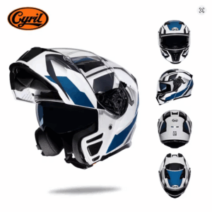 Modular flip-up motorcycle helmet with dual visors, full face design in matte black finish