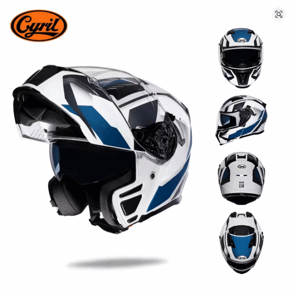 Modular flip-up motorcycle helmet with dual visors, full face design in matte black finish