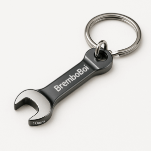 BremboBoi Keychain Wrench made of metal, displayed against a neutral background
