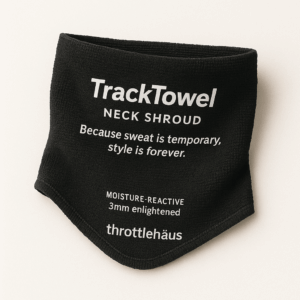 TrackTowel Neck Shroud laid flat, showing its soft, moisture-wicking fabric in a neutral color against a plain background.