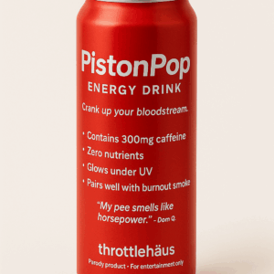 Can of PistonPop Energy Drink against a neutral background