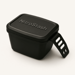 NitroStash Underseat Snack Compartment attached under a bicycle seat