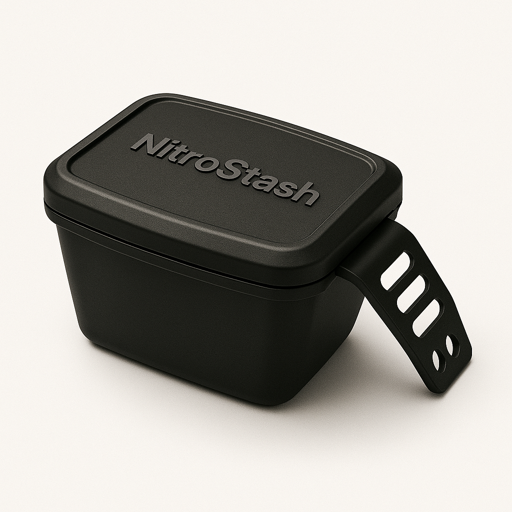 NitroStash Underseat Snack Compartment attached under a bicycle seat